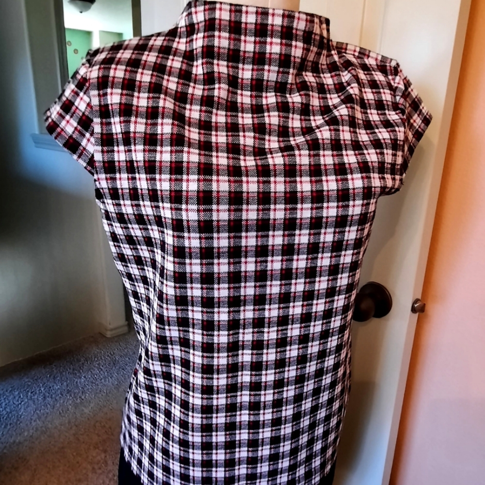 Ann Taylor Plaid Blouse - Black, White, Red